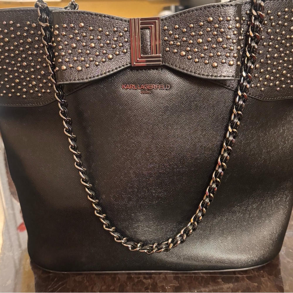 Karl Lagerfeld Black Studded Shoulder Bag